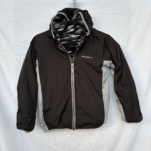 Eddie Bauer Child's Reversible Fleece/Windbreaker Black Grey Camo Size Large